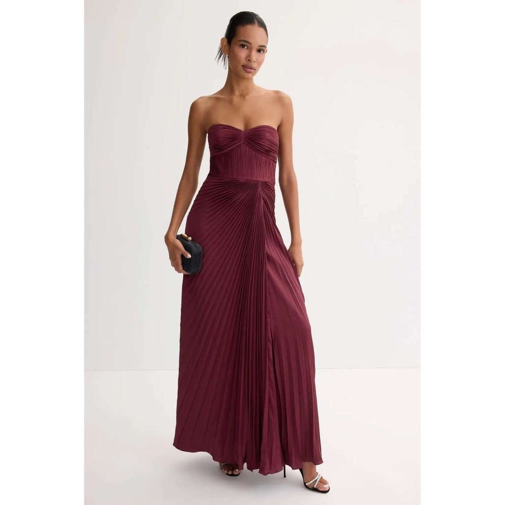 AMUR Burgundy Strapless Pleated Draped Gown Formal Evening Dress Size 2